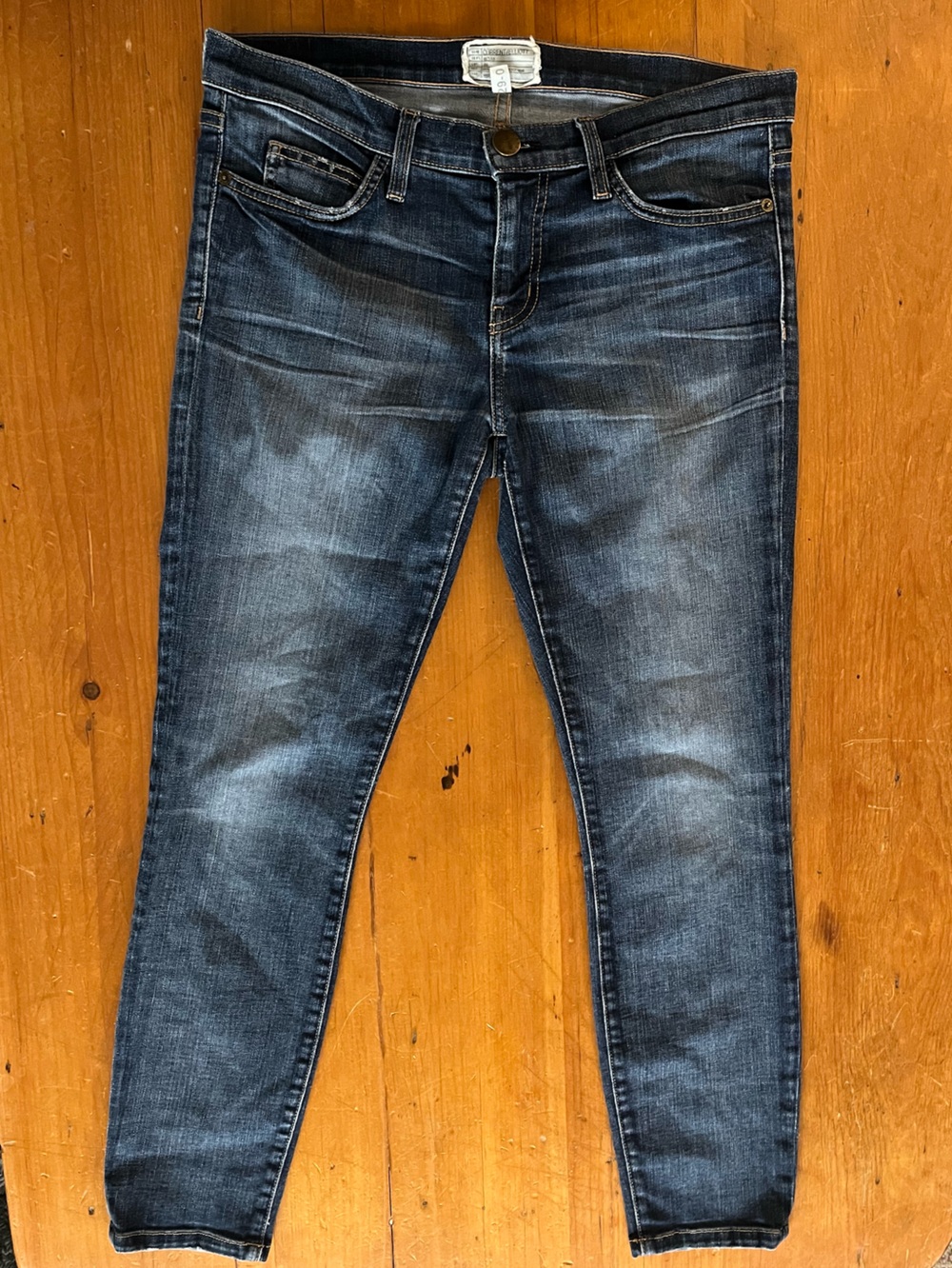 Current/Elliott The Stiletto Townie Medium Wash Distressed 80s Cut Blue Jeans
